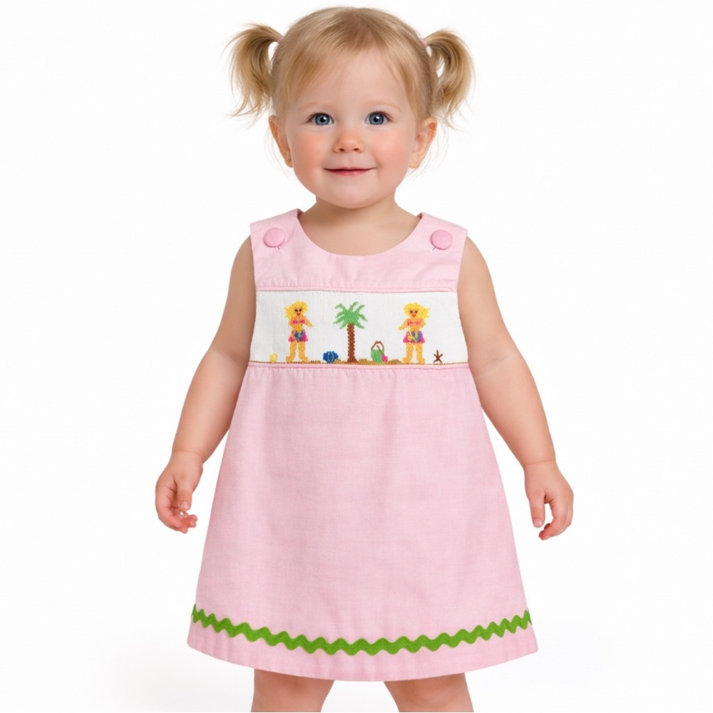 Pink Gingham Smocked Beach Baby Dress 24 Mos Jumper Sundress Remember Nguyen